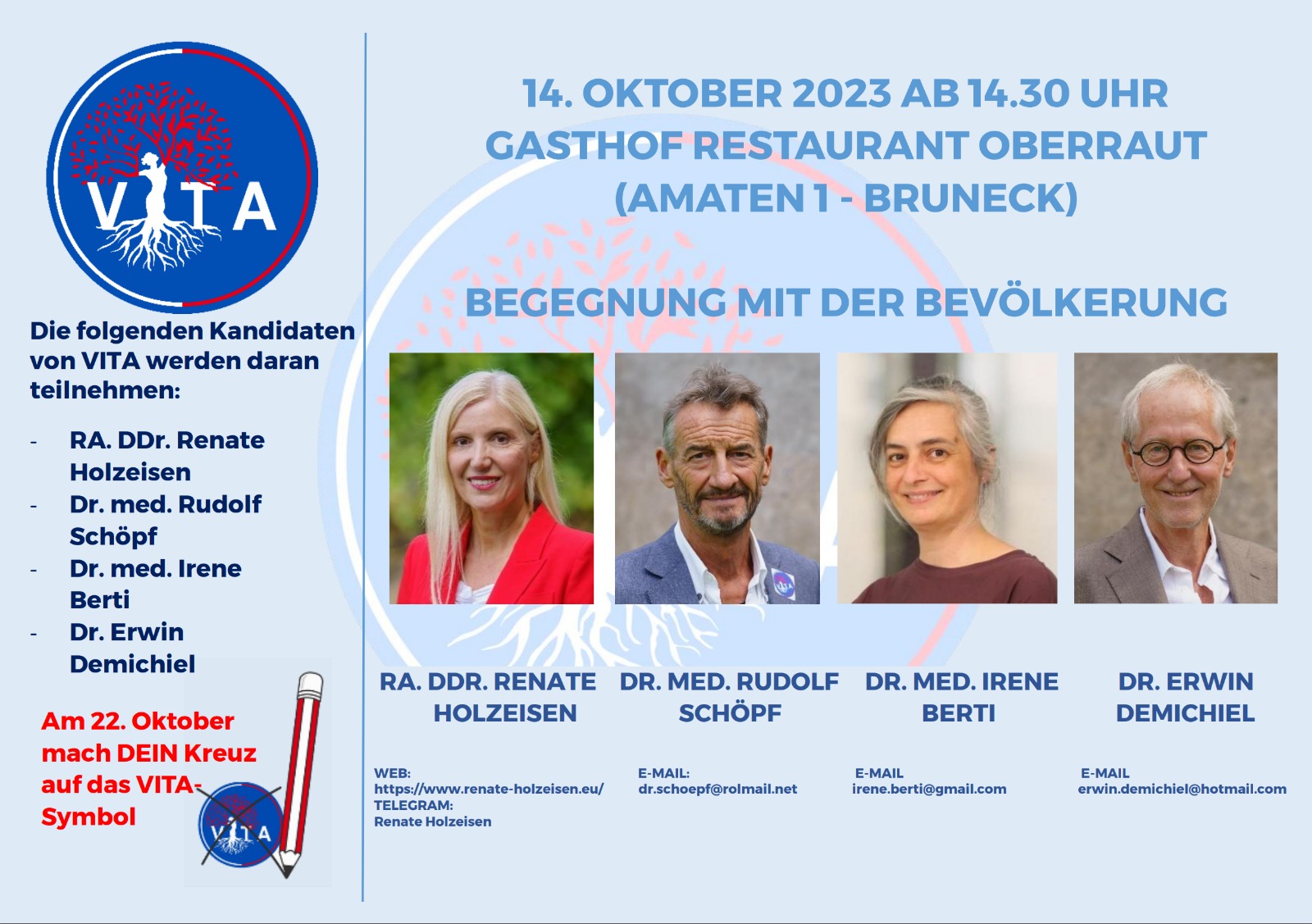 VITA: BEGEGNUNG MIT DER BEVÖLKERUNG AM 14.10.2023 AB 14.30 IN BRUNECK