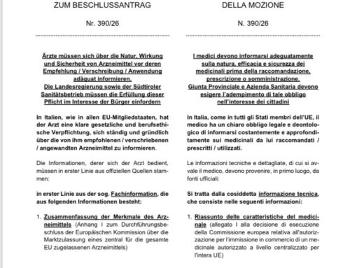 Anche FRATELLI D’ITALIA, come l’intera Giunta dell’Alto Adige, Verdi e  Für Südtirol con Widmann, non vede alcun problema nel fatto che persino i medici Direttori degli ospedali pubblici dichiarano di sistematicamente non leggere il RCP